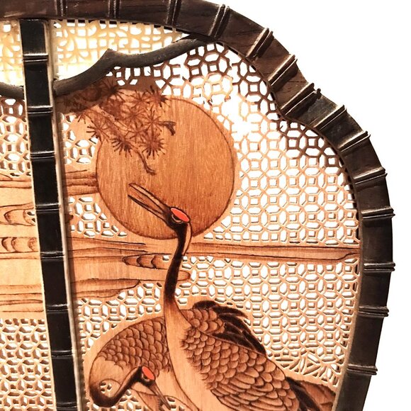 Collectible Chinese Carved Rosewood inlaid Sandalwood Double Sided Palace Fan 紫檀 - Picture 8 of 8